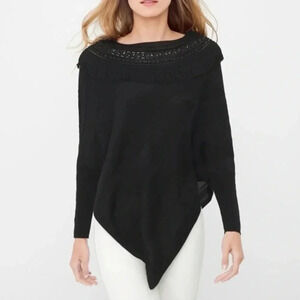White House Black Market Fringe Black Wool Cape Sweater Embellished Size XS